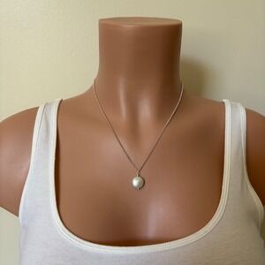 NWT Freshwater Pearl Coin Pendant Necklace 16.5"-18.5"‎ Sterling Silver Handmade
